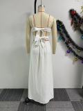 Solid Color Sling Split Backless Maxi Dress NY-10790