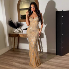Hot Drill Solid Sling Slim Maxi Dress NY-3188
