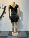 Hot Drill V Neck Sleeveless Mini Dress NY-3190