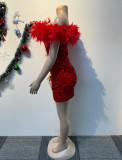 Sequin Feather Splicing Tube Tops Dress NY-3176