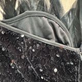 Sequin Deep V Neck Feather Mini Dress NY-3205