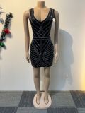 Hot Drill V Neck Sleeveless Mini Dress NY-3190