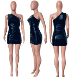 Single Shoulder Pleated Tight Mini Dress HMS-5581