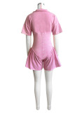 Solid Color Lapel Short Sleeve Romper CH-24101