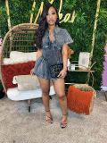 Solid Color Lapel Short Sleeve Romper CH-24101