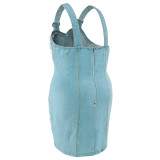 Plus Size Denim Sling Tassel Sleeveless Mini Dress GDAM-218505