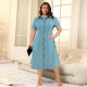 Plus Size Single Breasted Short Sleeve Denim Midi Dress GDAM-218503