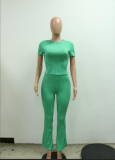 Solid Color Short Sleeve Two Piece Pants Set CYA-901183