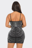 Hot Drill Feather Splicing Sling Mini Dress NY-3159
