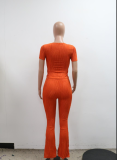 Solid Color Short Sleeve Two Piece Pants Set CYA-901183