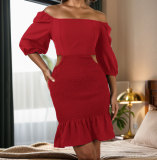 Solid Color One Shoulder Backless Mini Dress NY-10792