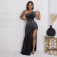 Hot Drill Slash Shoulder Split Maxi Dress NY-3199