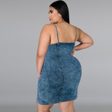 Plus Size Sleeveless Sling Demim Mini Dress GDAM-218399