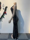 Sleeveless V Neck Hot Drill Maxi Dress NY-3185