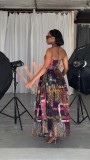 Fashion Print Halter Big Swing Maxi Dress NY-10787