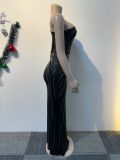 Hot Drill Slash Shoulder Split Maxi Dress NY-3199