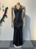Sleeveless V Neck Hot Drill Maxi Dress NY-3185