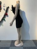 Sequin Deep V Neck Feather Mini Dress NY-3205