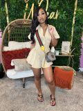 Solid Color Lapel Short Sleeve Romper CH-24101