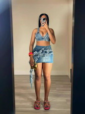 Fashion Sling Denim Vest Tassel Skirt Suit TK-6320