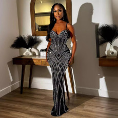 Hot Drill Solid Sling Slim Maxi Dress NY-3188