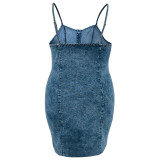 Plus Size Sleeveless Sling Demim Mini Dress GDAM-218399