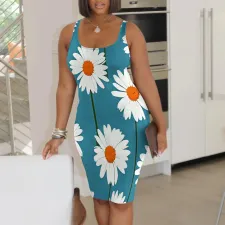 Plus Size Sleeveless Print Tie Up Midi Dress YMT-6451