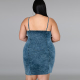 Plus Size Sleeveless Sling Demim Mini Dress GDAM-218399