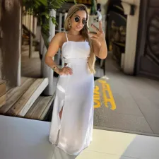 Solid Color Sling Split Backless Maxi Dress NY-10790