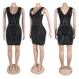 Hot Drill V Neck Sleeveless Mini Dress NY-3190