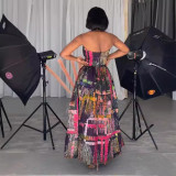 Fashion Print Halter Big Swing Maxi Dress NY-10787