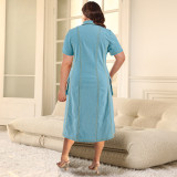 Plus Size Single Breasted Short Sleeve Denim Midi Dress GDAM-218503