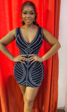 Hot Drill V Neck Sleeveless Mini Dress NY-3190