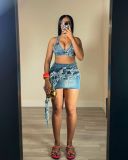 Fashion Sling Denim Vest Tassel Skirt Suit TK-6320