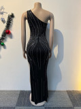 Hot Drill Slash Shoulder Split Maxi Dress NY-3199