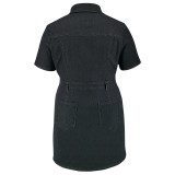 Plus Size Lapel Single-breasted Denim Mini Dress GDAM-218501