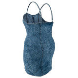 Plus Size Sleeveless Sling Demim Mini Dress GDAM-218399
