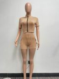 Fashion Two-way Zipper Casual Two Piece Short Set  NYF-8172
