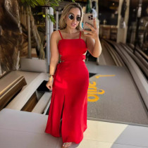 Solid Color Sling Split Backless Maxi Dress NY-10790
