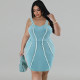Plus Size Denim Sling Tassel Sleeveless Mini Dress GDAM-218505