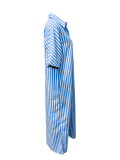 Stripe Loose Split Short Sleeve Long Shirt Dress LSD-2078