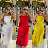Solid Color Sling Split Backless Maxi Dress NY-10790