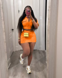 Solid Short Sleeve Zipper Two Piece Skirts Set TR-1312
