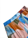 Contrast Color Printed Mesh Ruffle Flared Pants LSD-2115