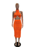 Sexy Knit Wrap Solid Color Skirt Set QXTF-83013