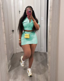Solid Short Sleeve Zipper Two Piece Skirts Set TR-1312