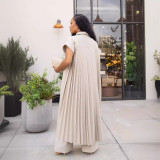 Fashion Solid Pleated Long Coat Wide Leg Pants Suit QYXZ-9177