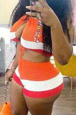 Print Halter Tie Up Color Block Two Piece Short Set GFTF-881151580 
