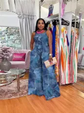 Fashion Print Sling Belt Wide Leg Jumpsuit GDNY-2285