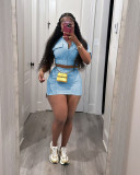 Solid Short Sleeve Zipper Two Piece Skirts Set TR-1312